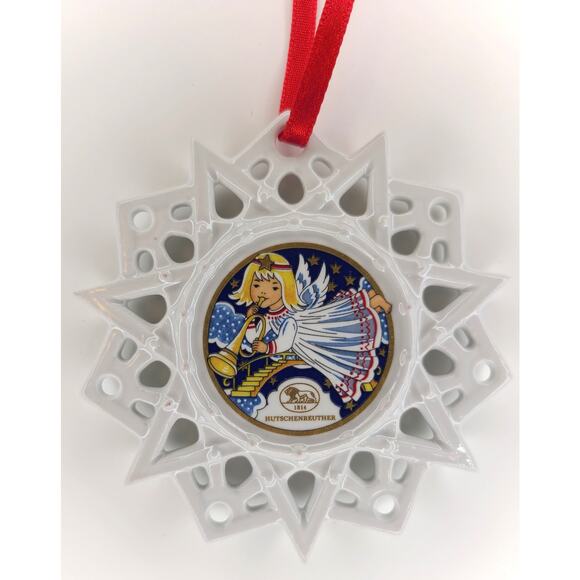 Christmas Holiday Angel Ornament Schmuckstern White Porcelain Panflute Trumpet - Picture 3 of 5